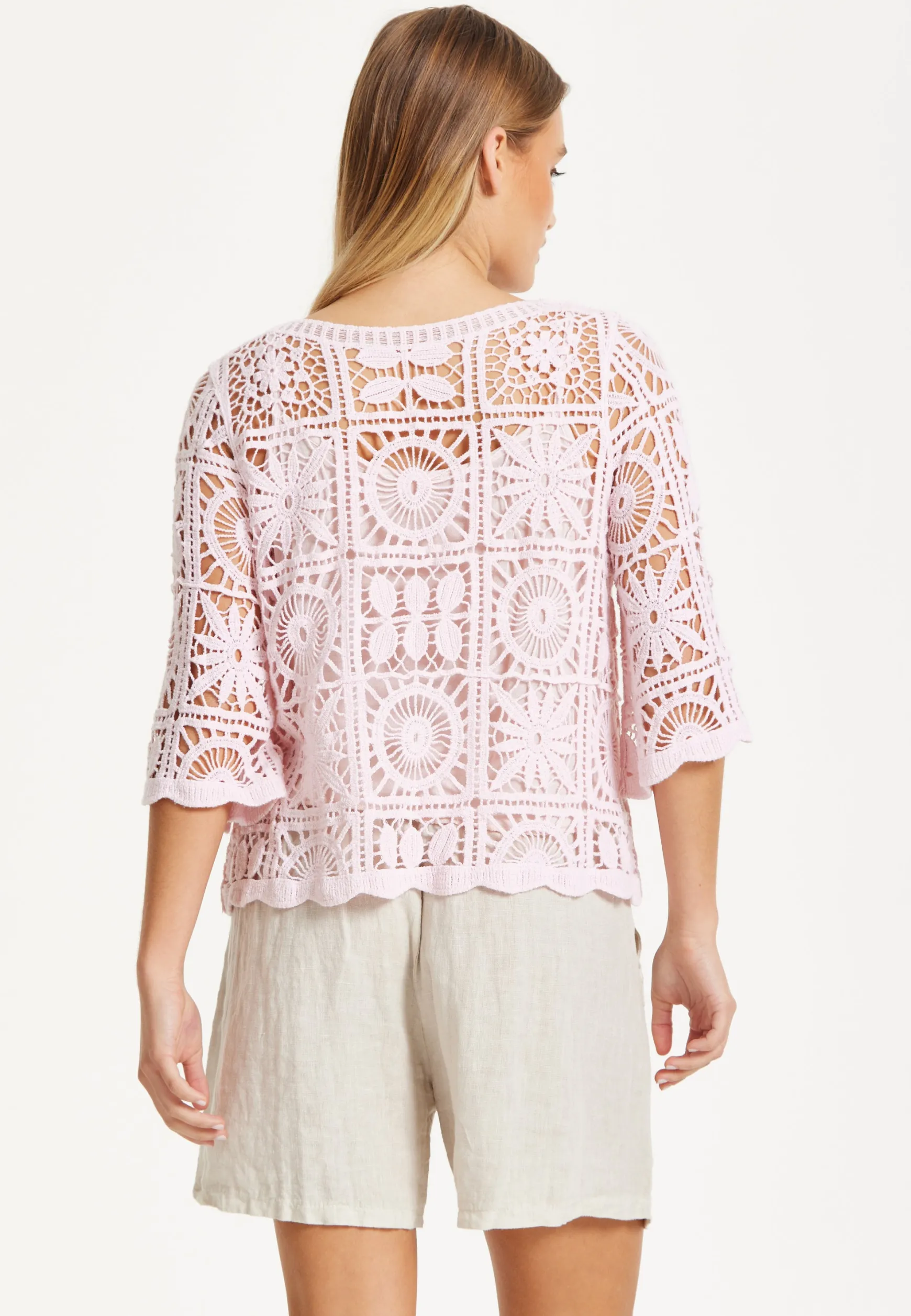 Pink Knitted Crochet Lace Top