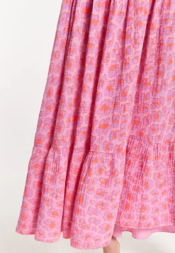 Pink Printed Shirred Maxi Dress