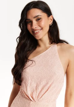 Pink Sequin One Shoulder Jumpsuit