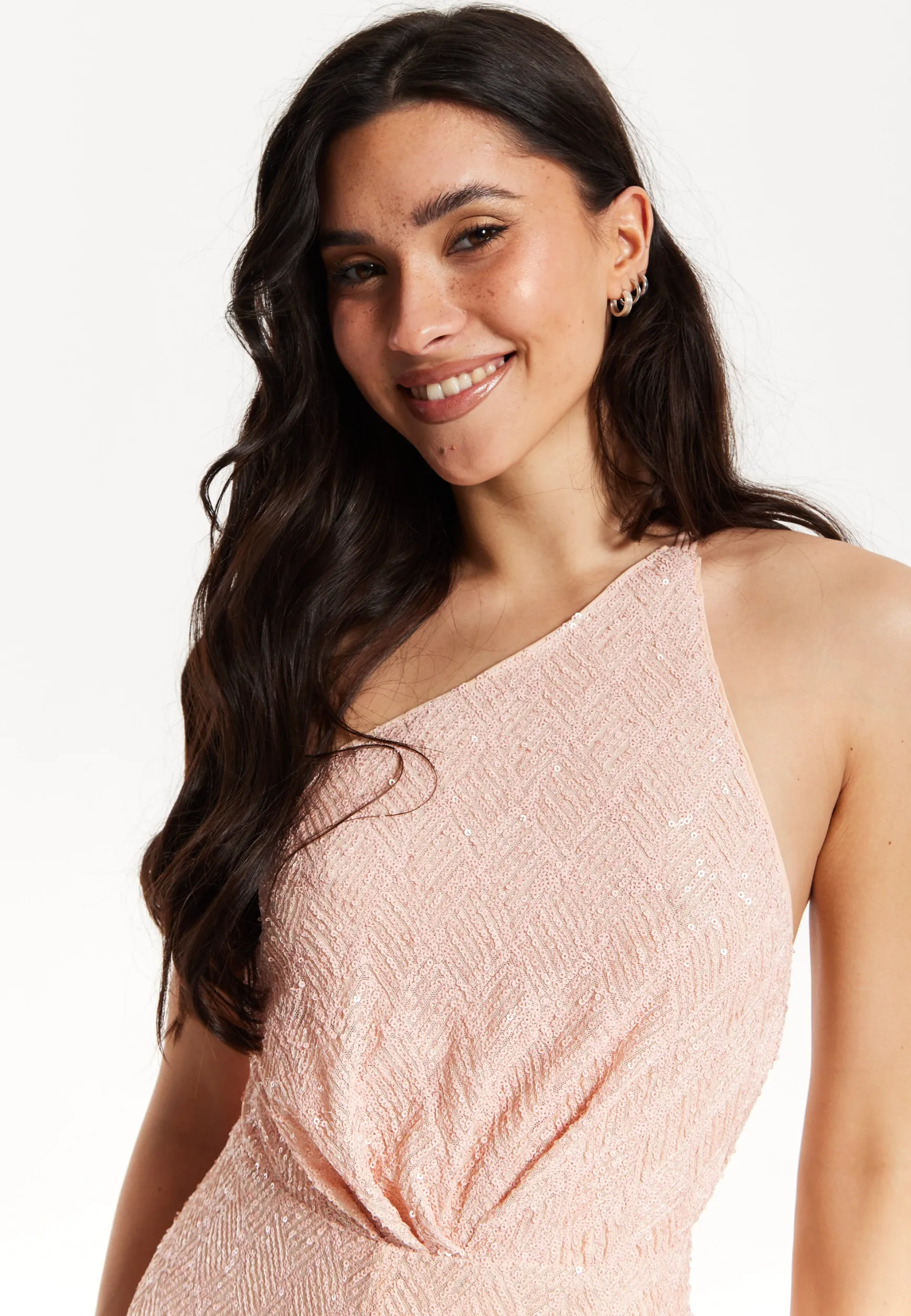 Pink Sequin One Shoulder Jumpsuit