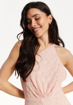 Pink Sequin One Shoulder Jumpsuit