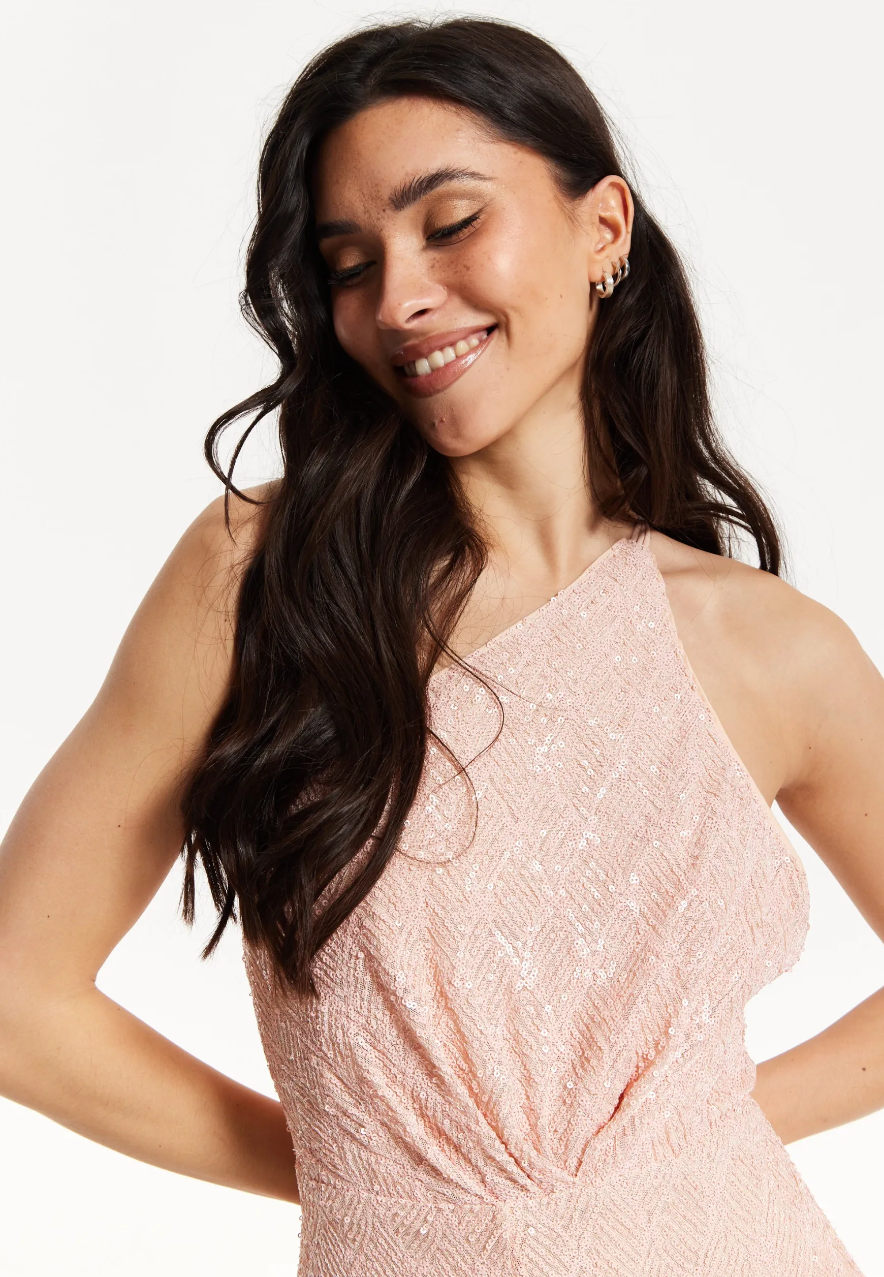 Pink Sequin One Shoulder Jumpsuit