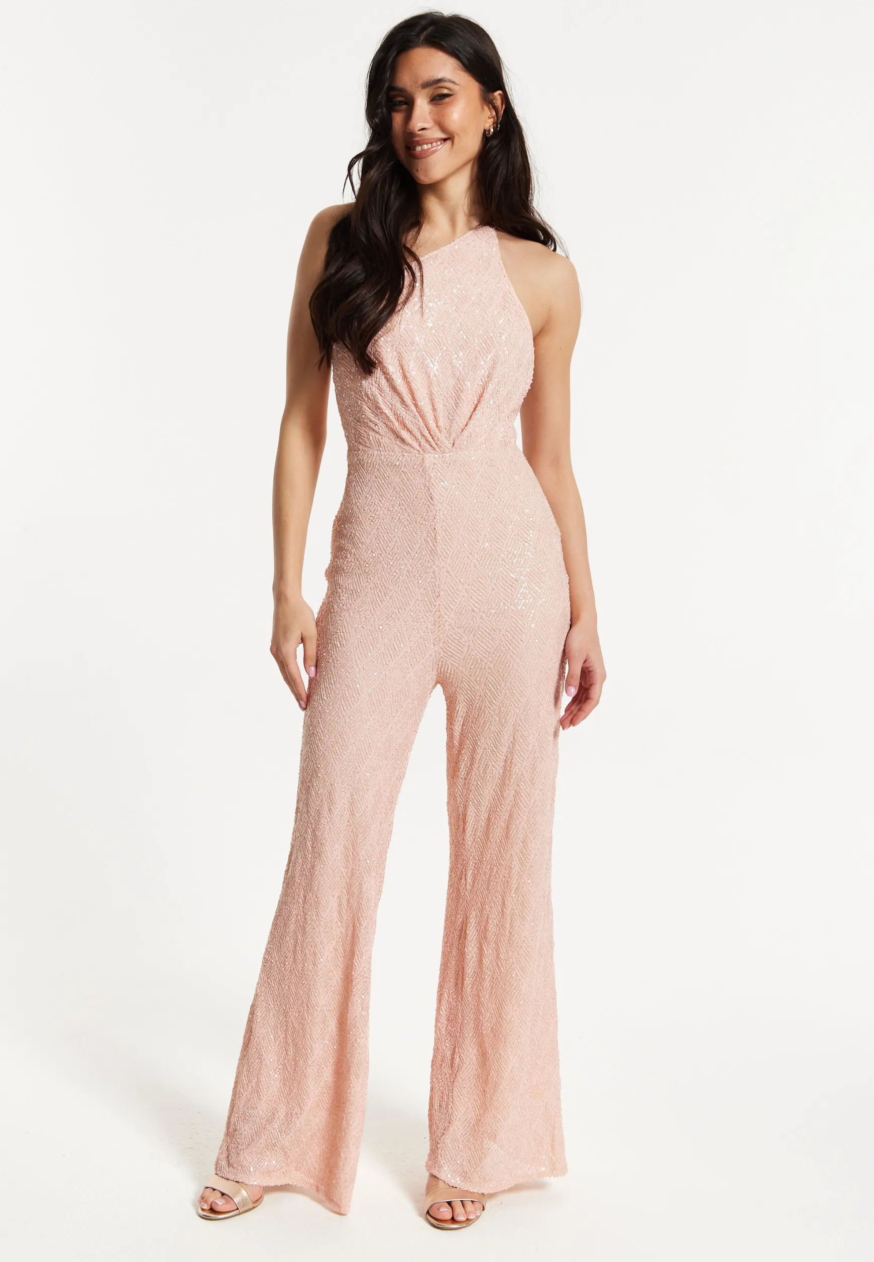 Pink Sequin One Shoulder Jumpsuit