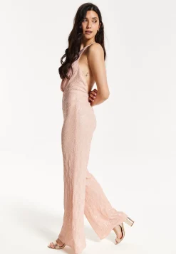 Pink Sequin One Shoulder Jumpsuit