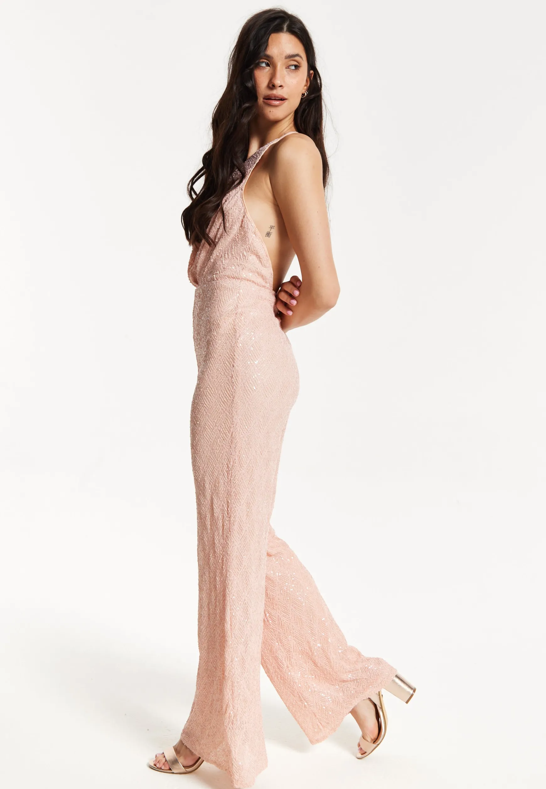 Pink Sequin One Shoulder Jumpsuit