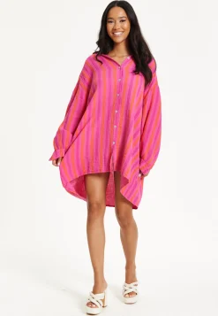Pink Stripe Oversized Shirt Dress