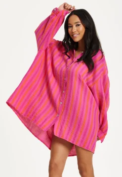 Pink Stripe Oversized Shirt Dress