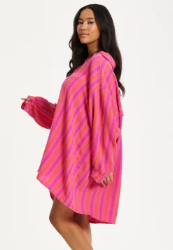 Pink Stripe Oversized Shirt Dress