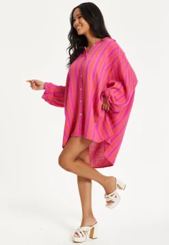 Pink Stripe Oversized Shirt Dress