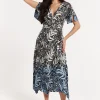 Printed Blue Dip Dye Wrap Midaxi Dress
