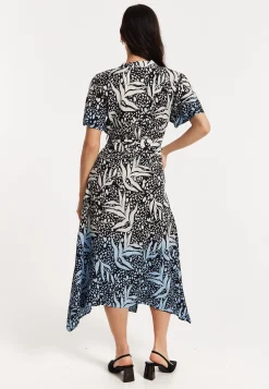 Printed Blue Dip Dye Wrap Midaxi Dress