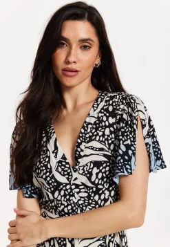 Printed Blue Dip Dye Wrap Midaxi Dress