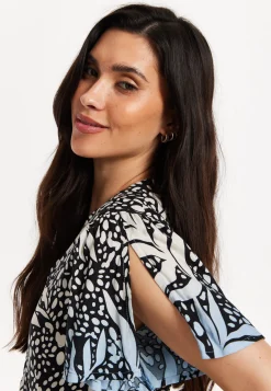 Printed Blue Dip Dye Wrap Midaxi Dress