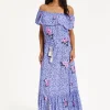 Purple Floral Off Shoulder Maxi Dress