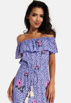 Purple Floral Off Shoulder Maxi Dress