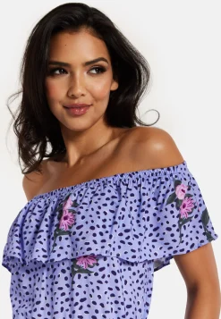 Purple Floral Off Shoulder Maxi Dress