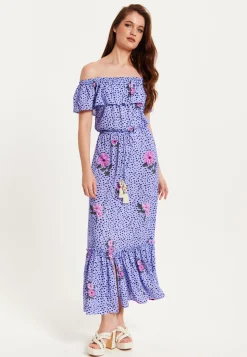 Purple Floral Off Shoulder Maxi Dress