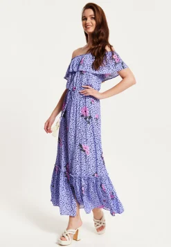 Purple Floral Off Shoulder Maxi Dress