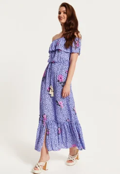 Purple Floral Off Shoulder Maxi Dress