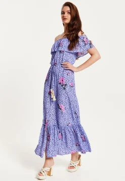 Purple Floral Off Shoulder Maxi Dress
