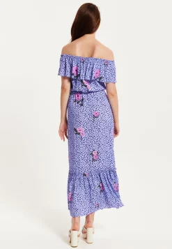 Purple Floral Off Shoulder Maxi Dress