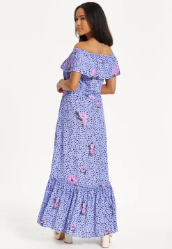Purple Floral Off Shoulder Maxi Dress