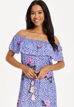 Purple Floral Off Shoulder Maxi Dress