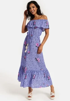 Purple Floral Off Shoulder Maxi Dress