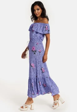 Purple Floral Off Shoulder Maxi Dress