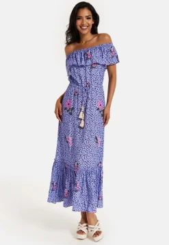 Purple Floral Off Shoulder Maxi Dress