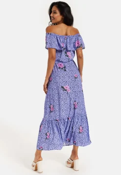 Purple Floral Off Shoulder Maxi Dress