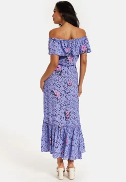 Purple Floral Off Shoulder Maxi Dress