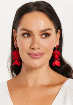 Red Petal Dangly Earrings