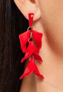Red Petal Dangly Earrings