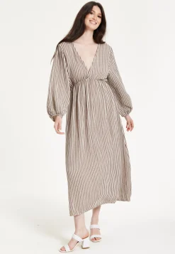 Taupe Stripe V-Neck Maxi Dress