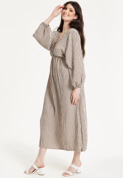 Taupe Stripe V-Neck Maxi Dress