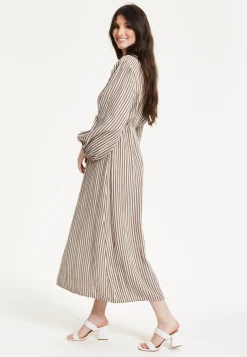 Taupe Stripe V-Neck Maxi Dress