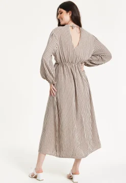 Taupe Stripe V-Neck Maxi Dress