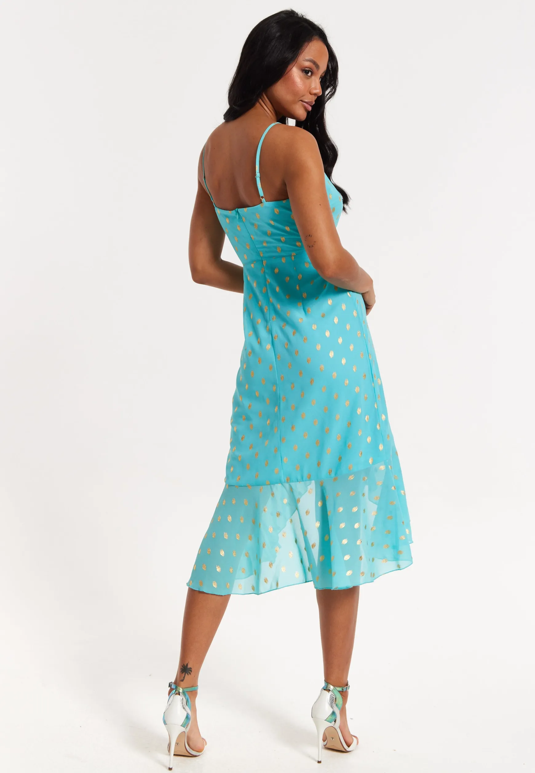 Turquoise Gold Print Wrap Midi Dress