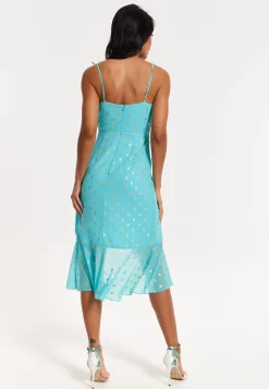 Turquoise Gold Print Wrap Midi Dress