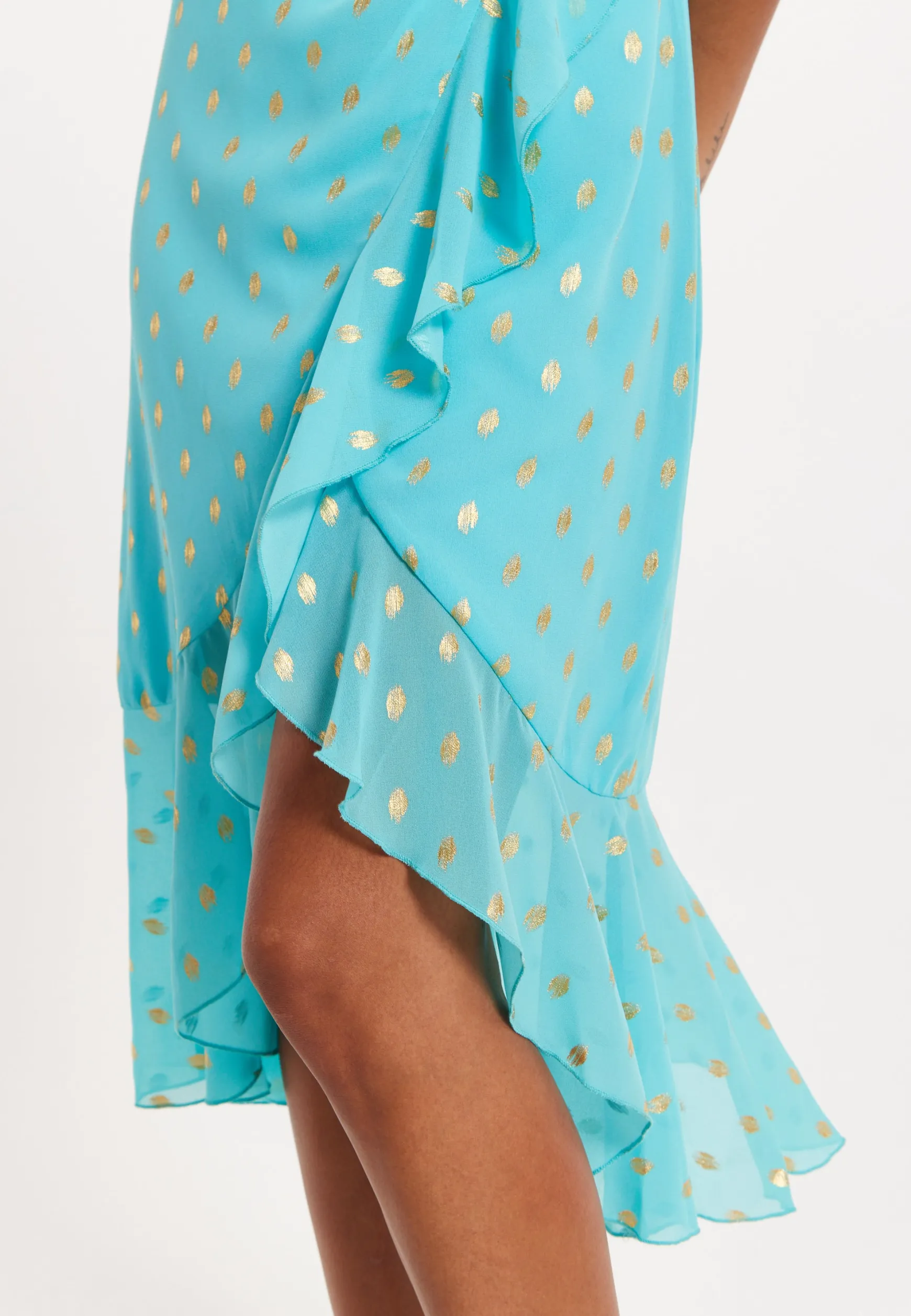 Turquoise Gold Print Wrap Midi Dress