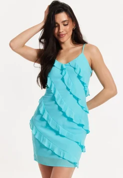Turquoise Striped Ruffled Mini Dress