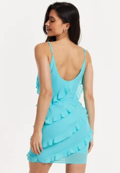 Turquoise Striped Ruffled Mini Dress