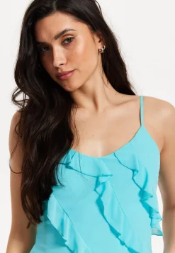 Turquoise Striped Ruffled Mini Dress