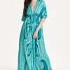 Turquoise Swirl Print Maxi Dress