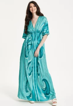 Turquoise Swirl Print Maxi Dress