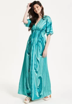 Turquoise Swirl Print Maxi Dress