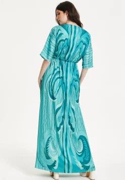Turquoise Swirl Print Maxi Dress
