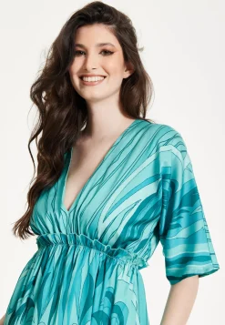 Turquoise Swirl Print Maxi Dress