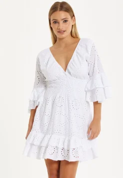 White Broderie Ruffle Mini Dress